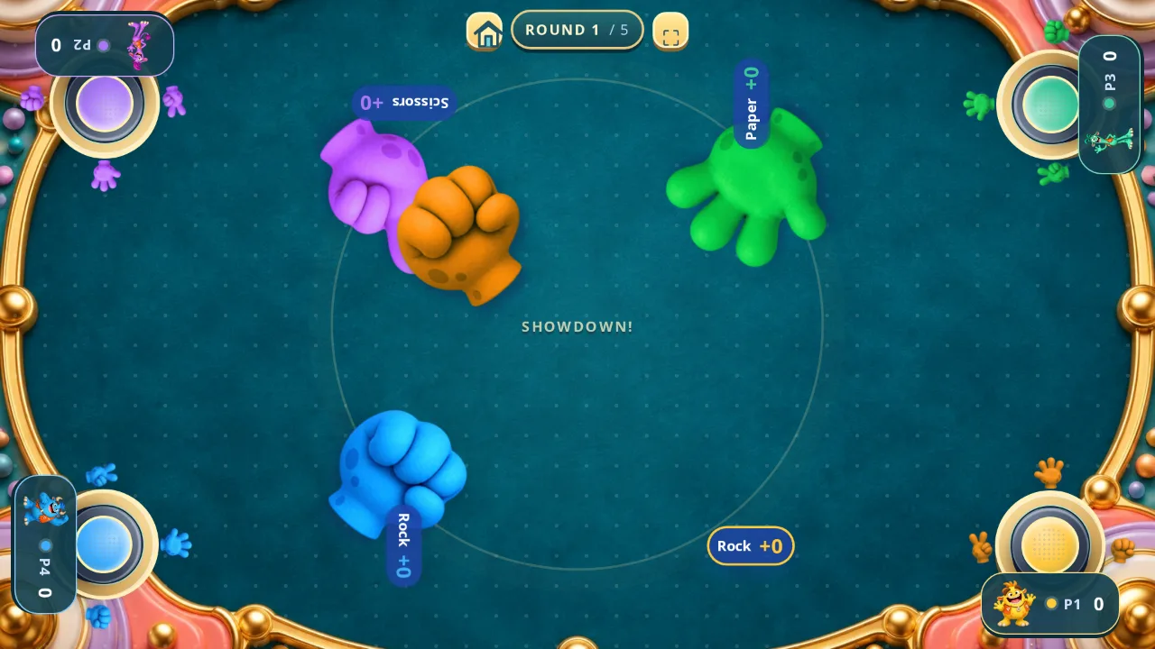 Giggle Club rock paper scissors match screen
