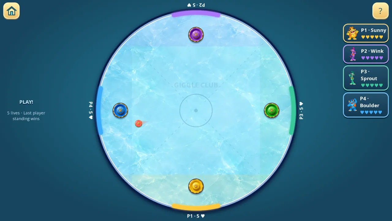 Giggle Club air hockey match screen