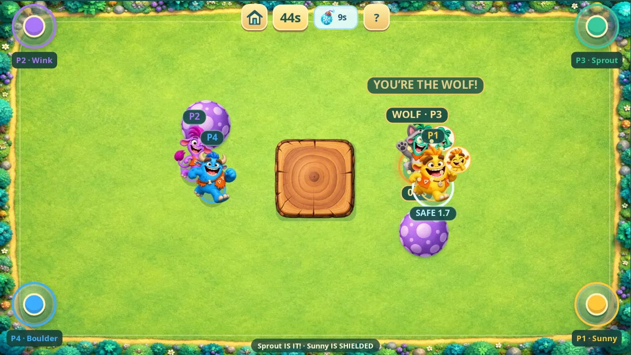 Giggle Club tag match with freeze bombs