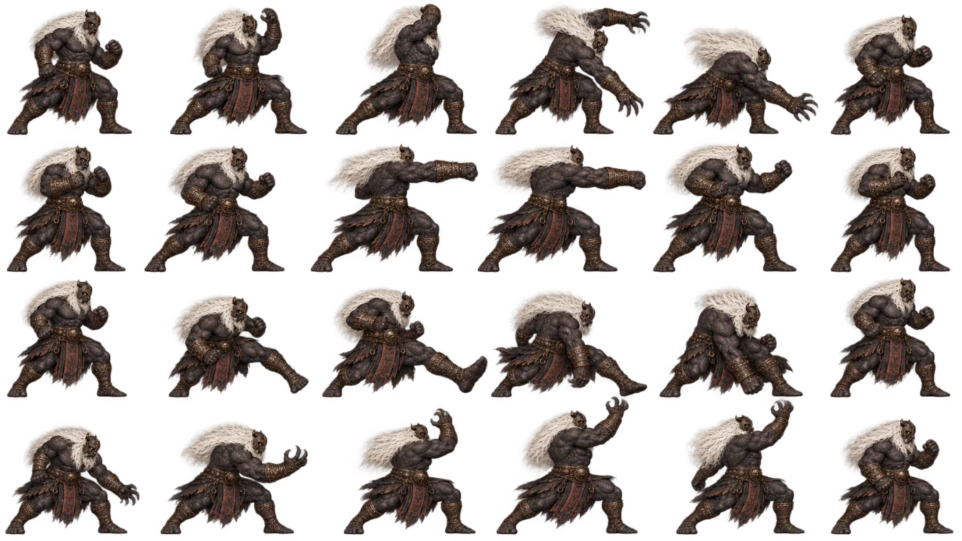 Production animation sprite sheet of Div-e Sepid basic attacks